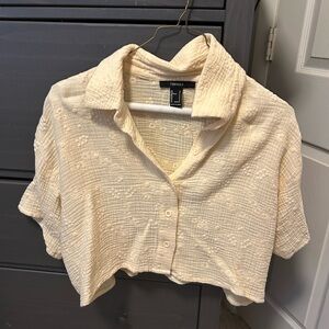 Forever 21 Cream Textured Button-Down Shirt